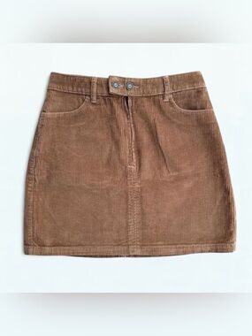 Hollister Camel Corduroy High Rise Mini Skirt 5 Zip Front Y2K Indie Cotton